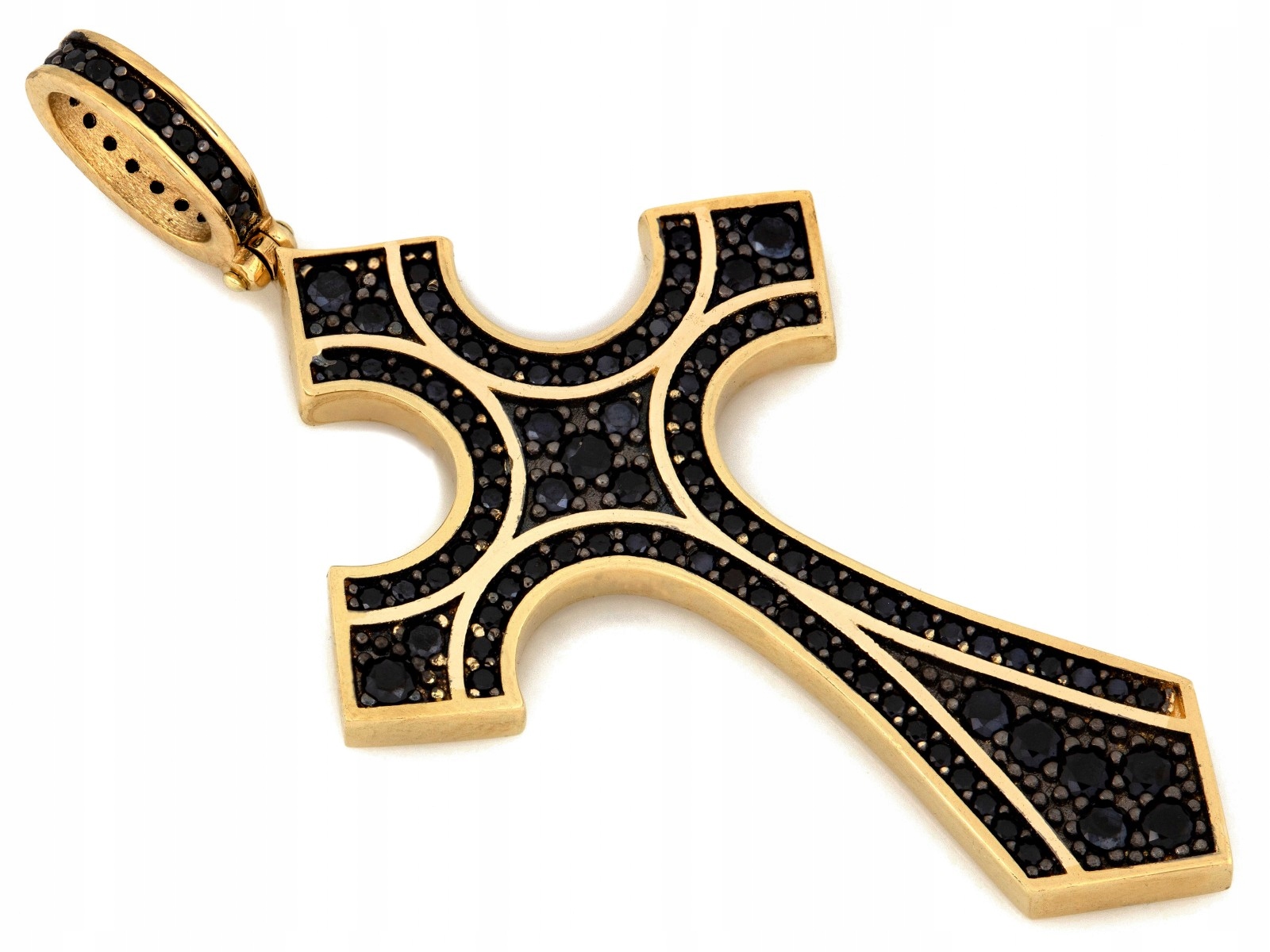 Elegantní přívěsek křížek ze žlutého zlata 585 s černými zirkony 7.27 g