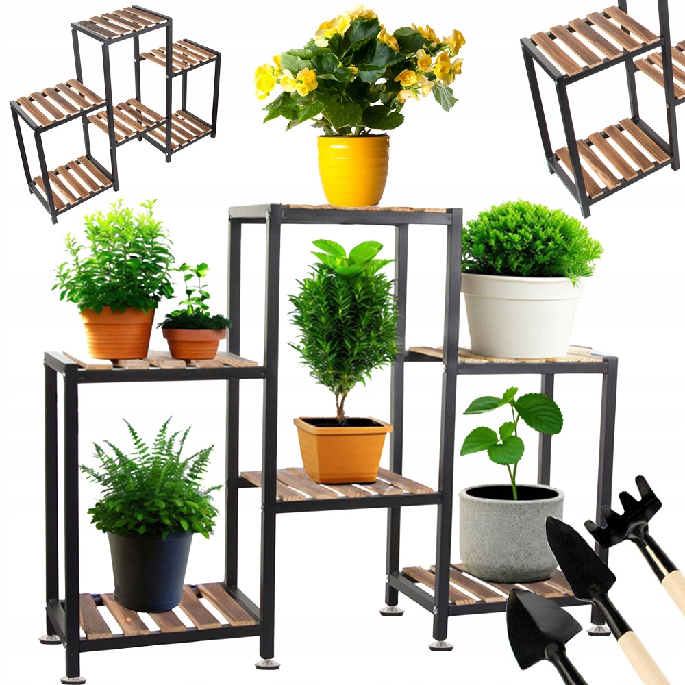 Stojan na kvety drevený vysoký na kvetináče 3-poschodový regál