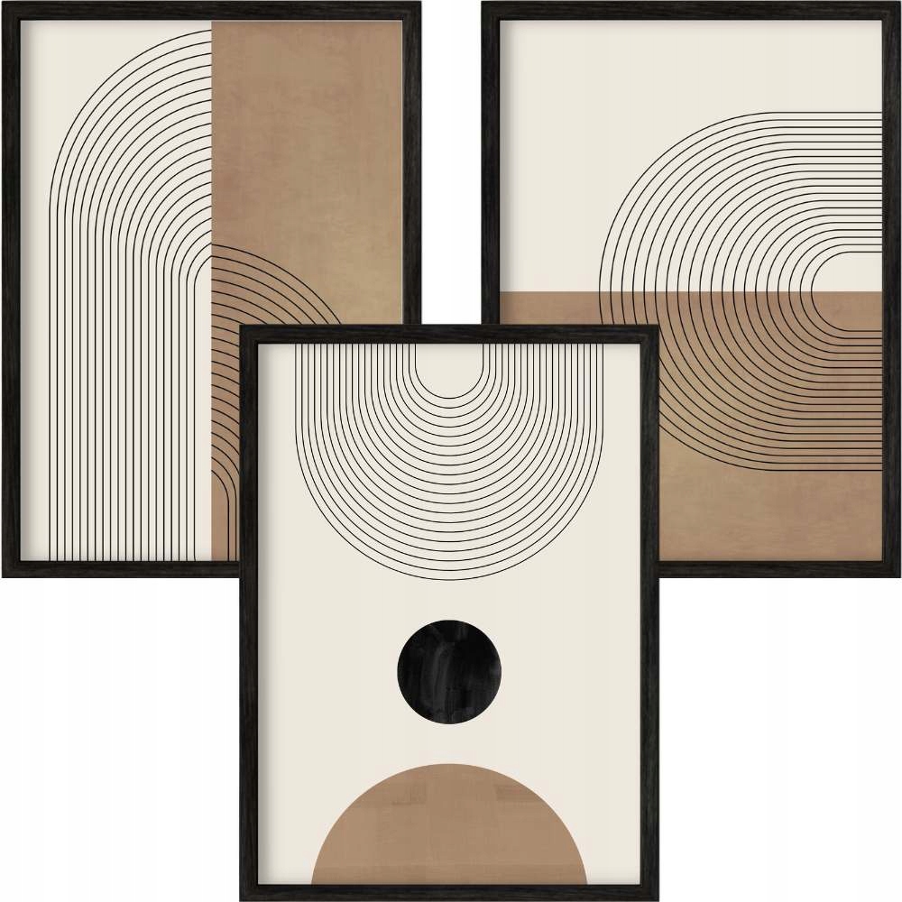 3 x Plakát 80x120 Geometrické Tvary Béžová Hnědá Triptych Boho Béžová