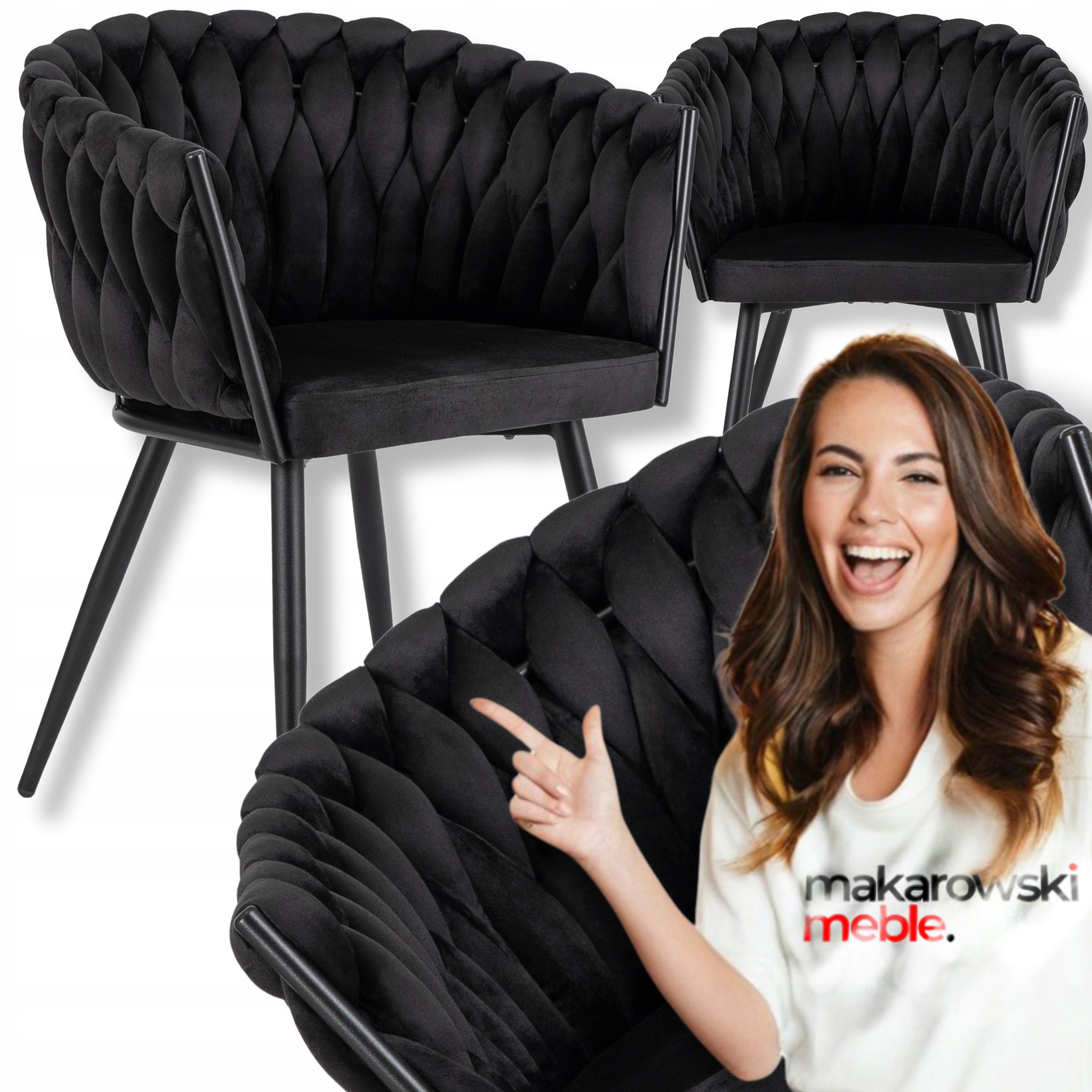 Pletené čalouněné křeslo Loft Velurové do obývacího pokoje Jídelny Černé Elena