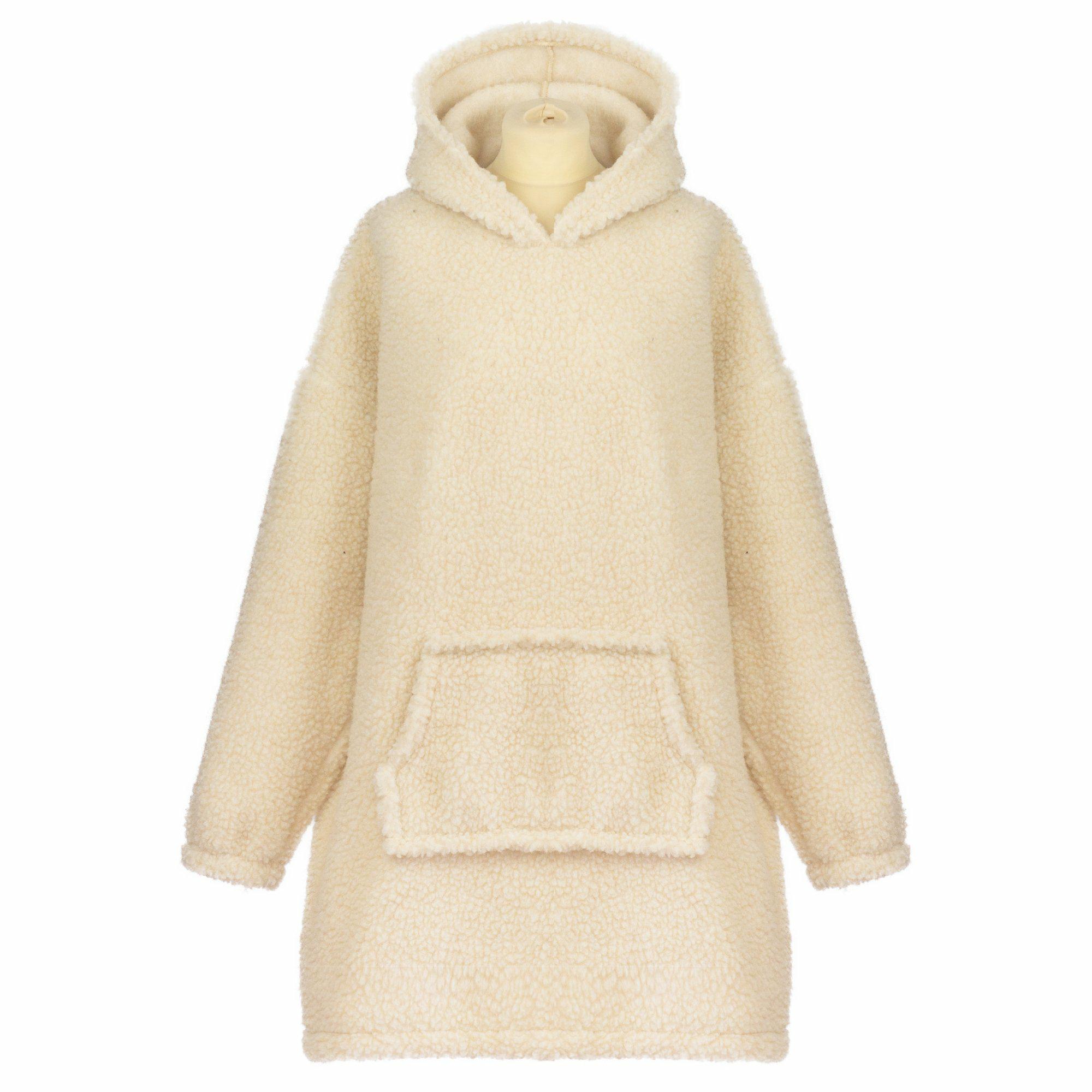 Mikina vlněná mikina Hoodie béžová s kapucí a velkou kapsou