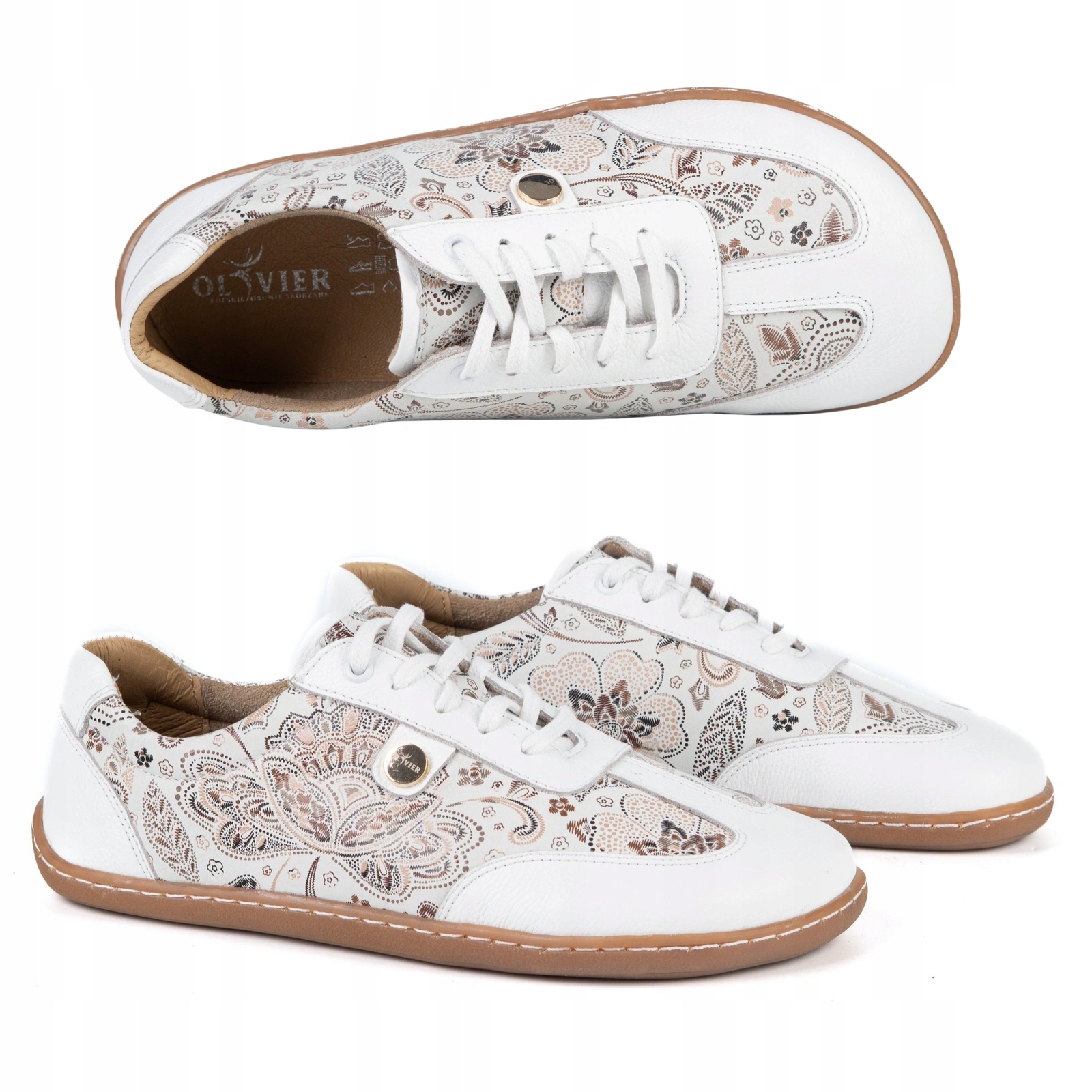 Dámské polobotky Olivier 113MP kožené bílé s květinami, velikost 39