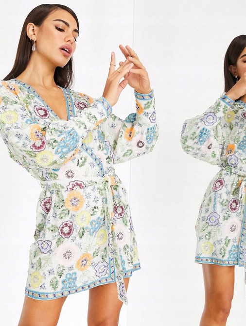 Zdobená Flitrová Obálková Šaty S Koktejlovými Květy Edition 40 L