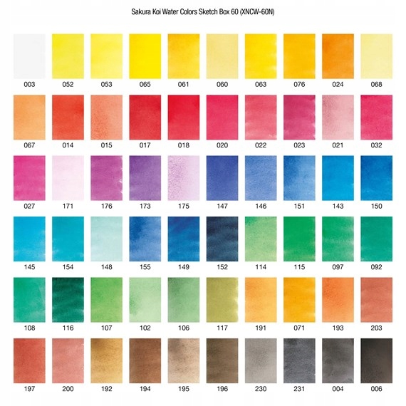 ZESTAW AKWARELI SAKURA KOI SKETCHBOX 60 KOLORY Liczba sztuk w zestawie 72 szt.
