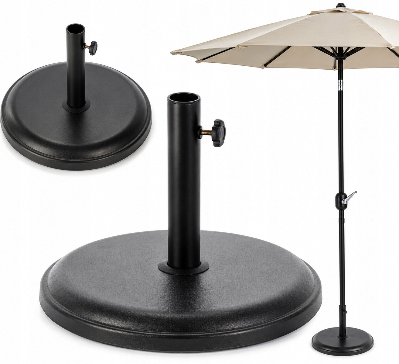 Podstawa Do Parasola Betonowa 16 Kg Czarna 30–38MM Ogrodowa Stabilna Ciężka