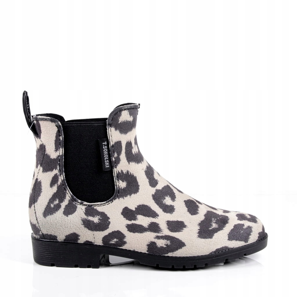 DAMSKIE KALOSZE KRÓTKIE POWLEKANE BEŻOWE PANTERKA Rozmiar 36