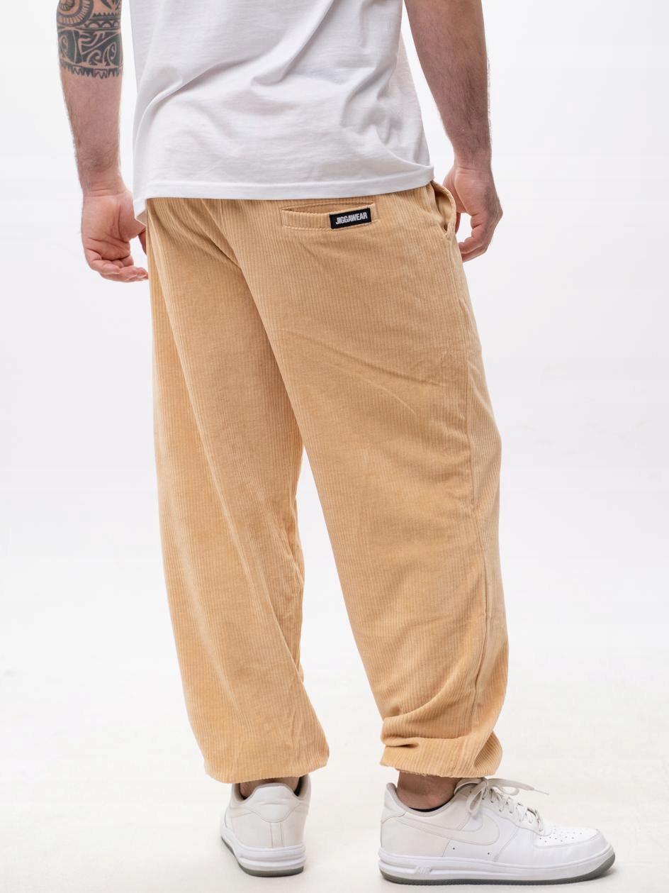 Látkové strečové kalhoty Pánské Šňůrky Volné Hnědé Jigga Cord XXL