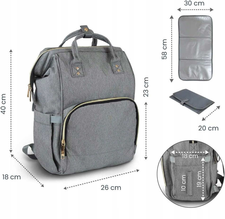 TORBA DO WÓZKA PLECAK DLA MAMY TATY SZARY + PRZEWIJAK Marka MatMay