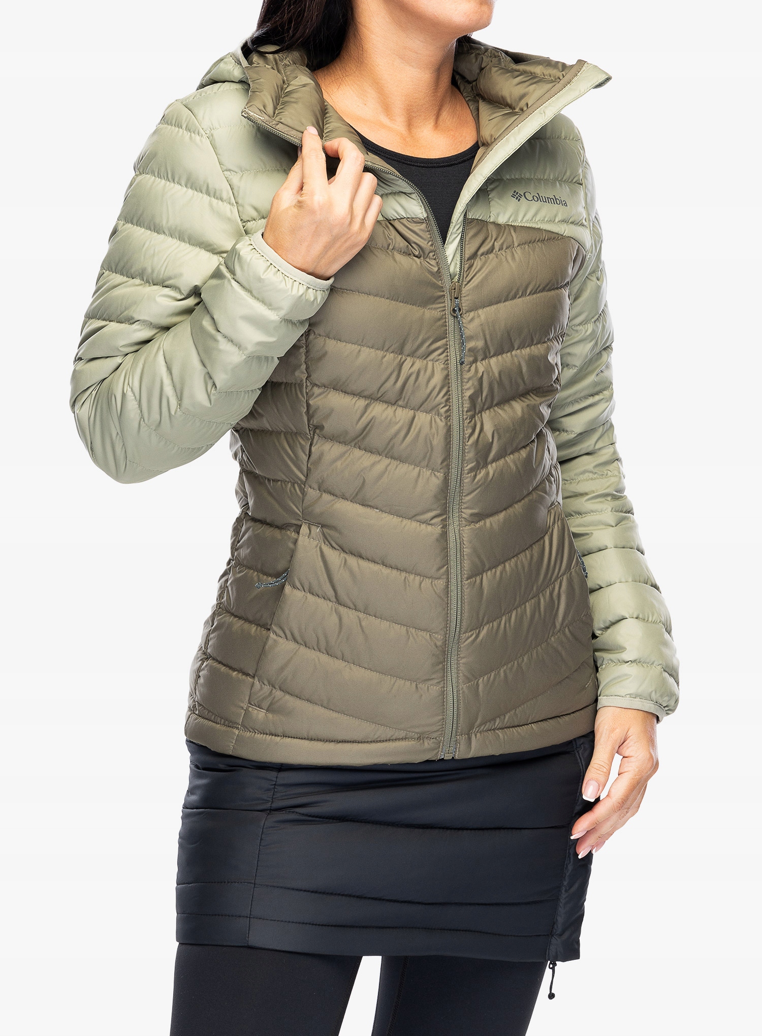 Dámská péřová bunda Columbia Westridge Hooded Down safari/stone green Xs