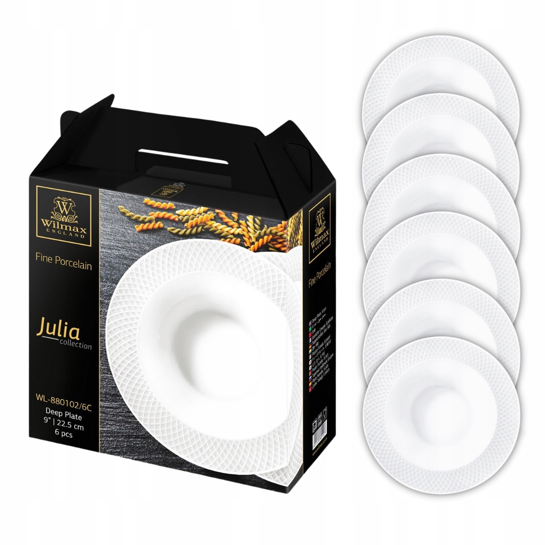 Hluboký jídelní talíř Bílý porcelán Na Polévku z těstovin 22,5 cm 6 Ks Wilmax