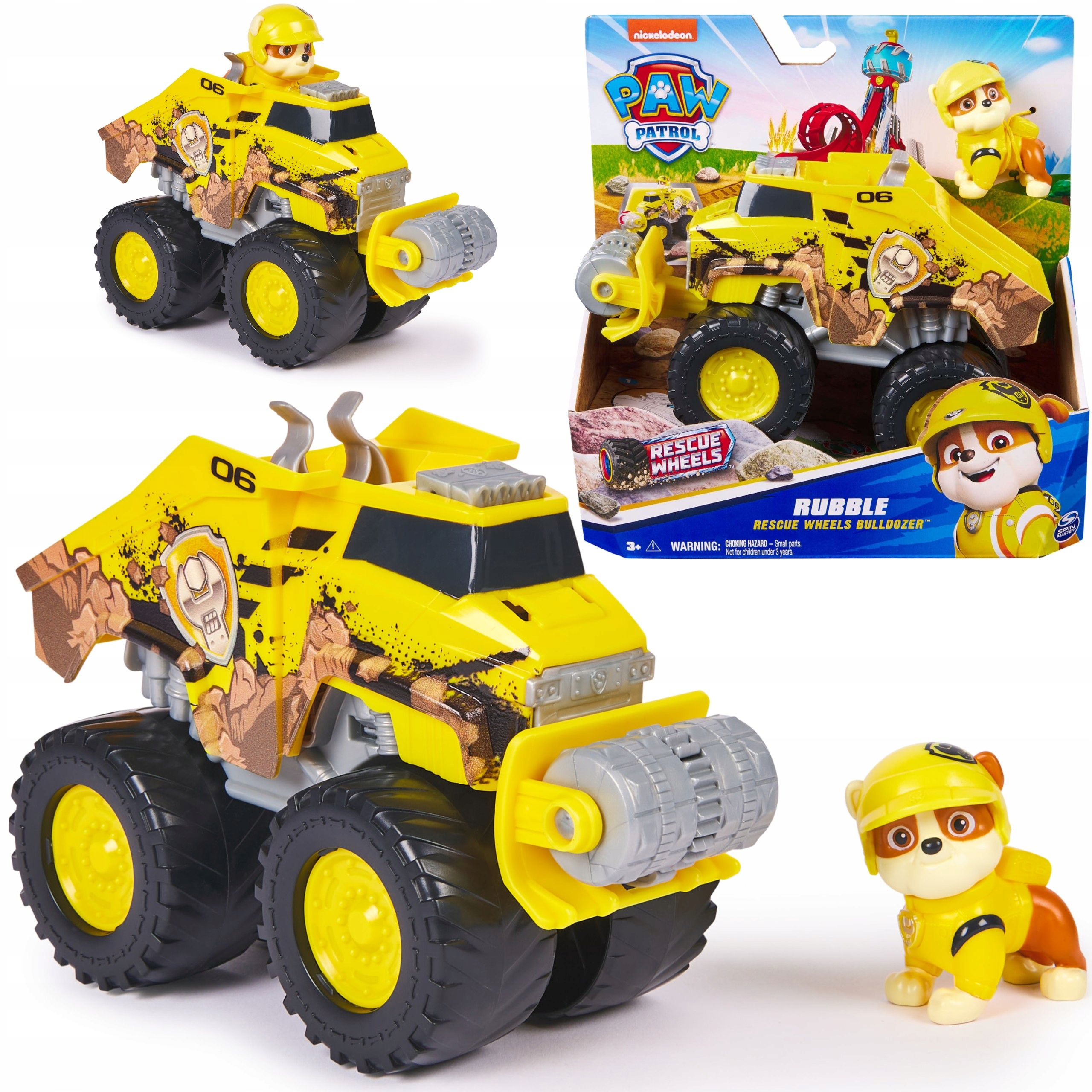 PSI PATROL RUBBLE BULDOŻER KOPARKA POJAZD BUDOWLANY RESCUE WHEELS + FIGURKA