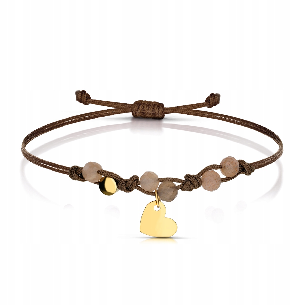 Šňůrkový Náramek Srdíčko Kameny Zlato 585 S Gravírováním