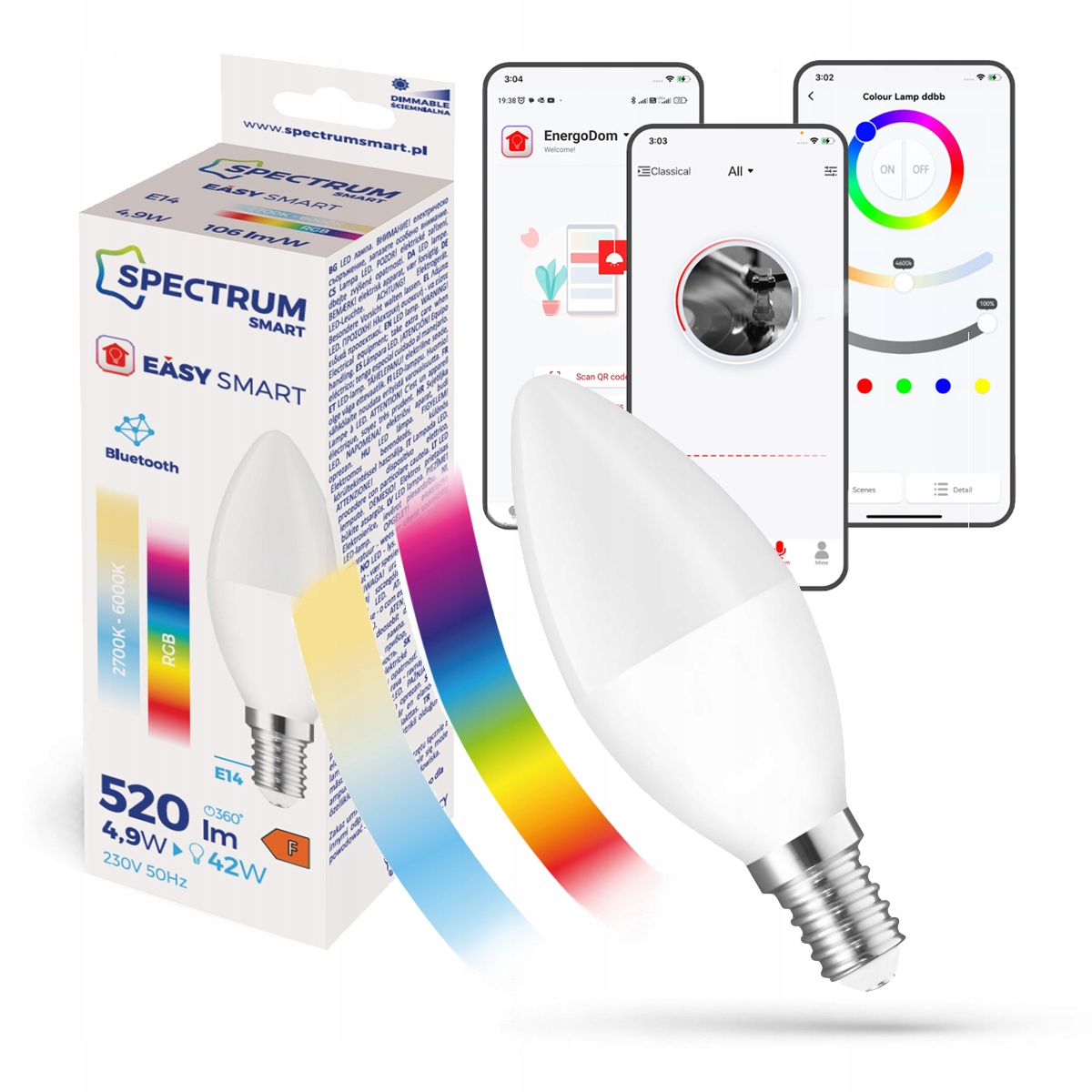 Easy Smart - Żarówka LED Bluetooth Mesh E14 świeczka RGB+CT RGBW