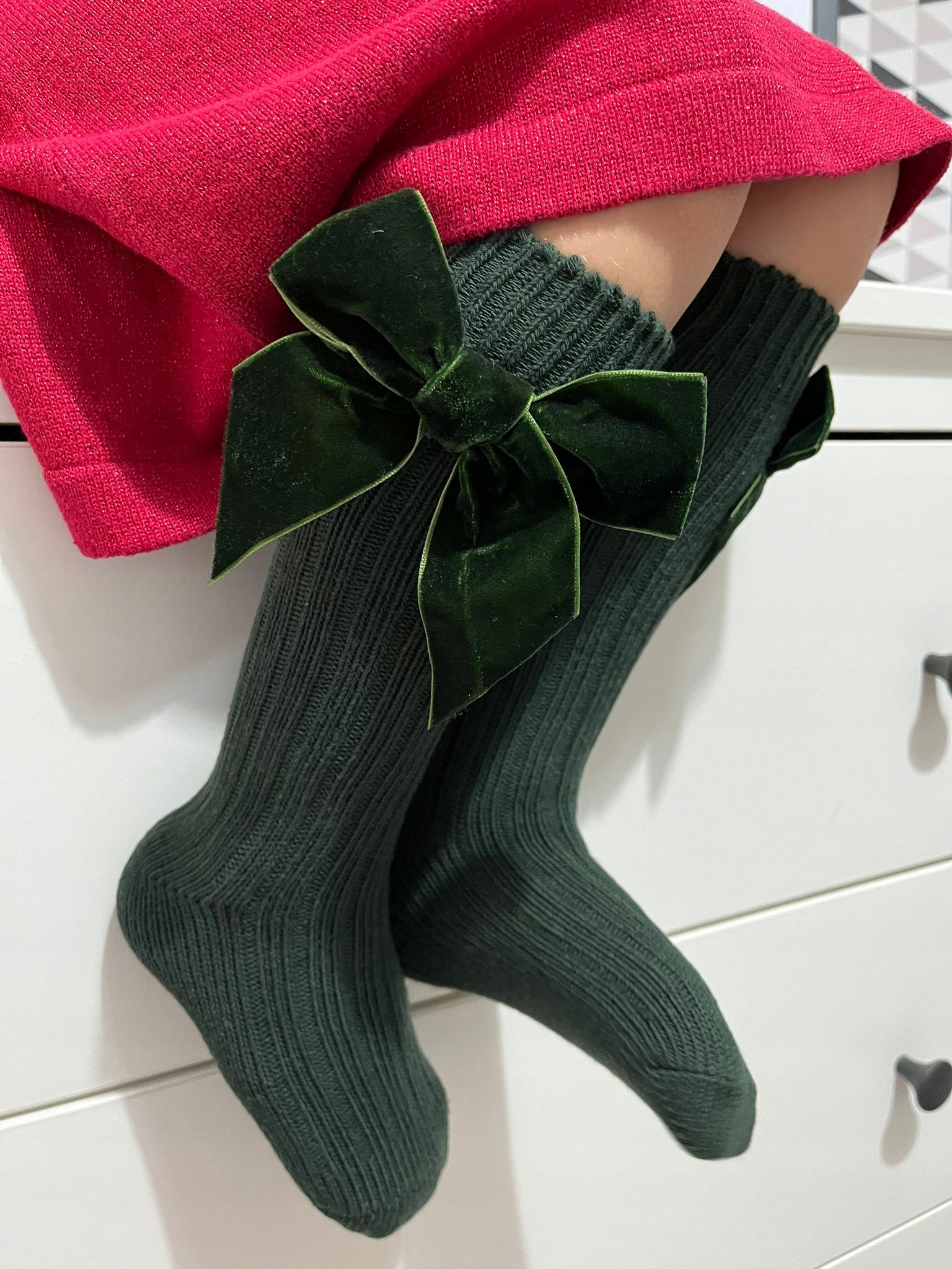 Podkolanówki skarpetki z kokardkami ZIELEŃ SESJA ŚWIĄTECZNA 80 86 92 9m-2L