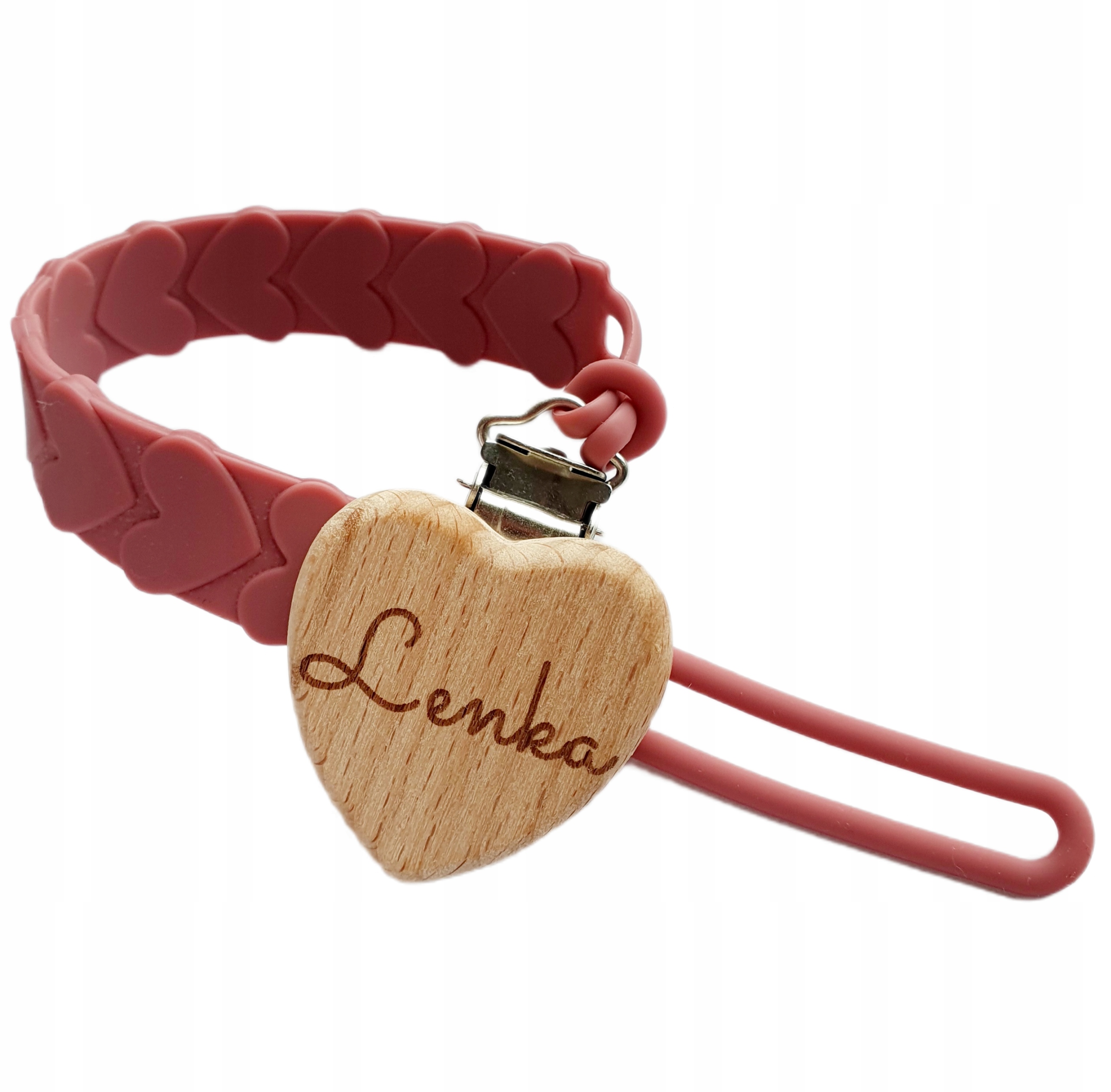 BEZPIECZNA SILIKONOWA zawieszka do smoczka. IMIĘ GRAWER. Klipsy, kolory.