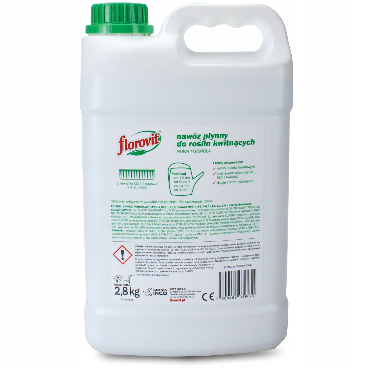 FLOROVIT NAWÓZ PŁYNNY DO ROŚLIN KWITNĄCYCH KWIATÓW OBFITE KWITNIENIE 2,8KG Producent Grupa Inco