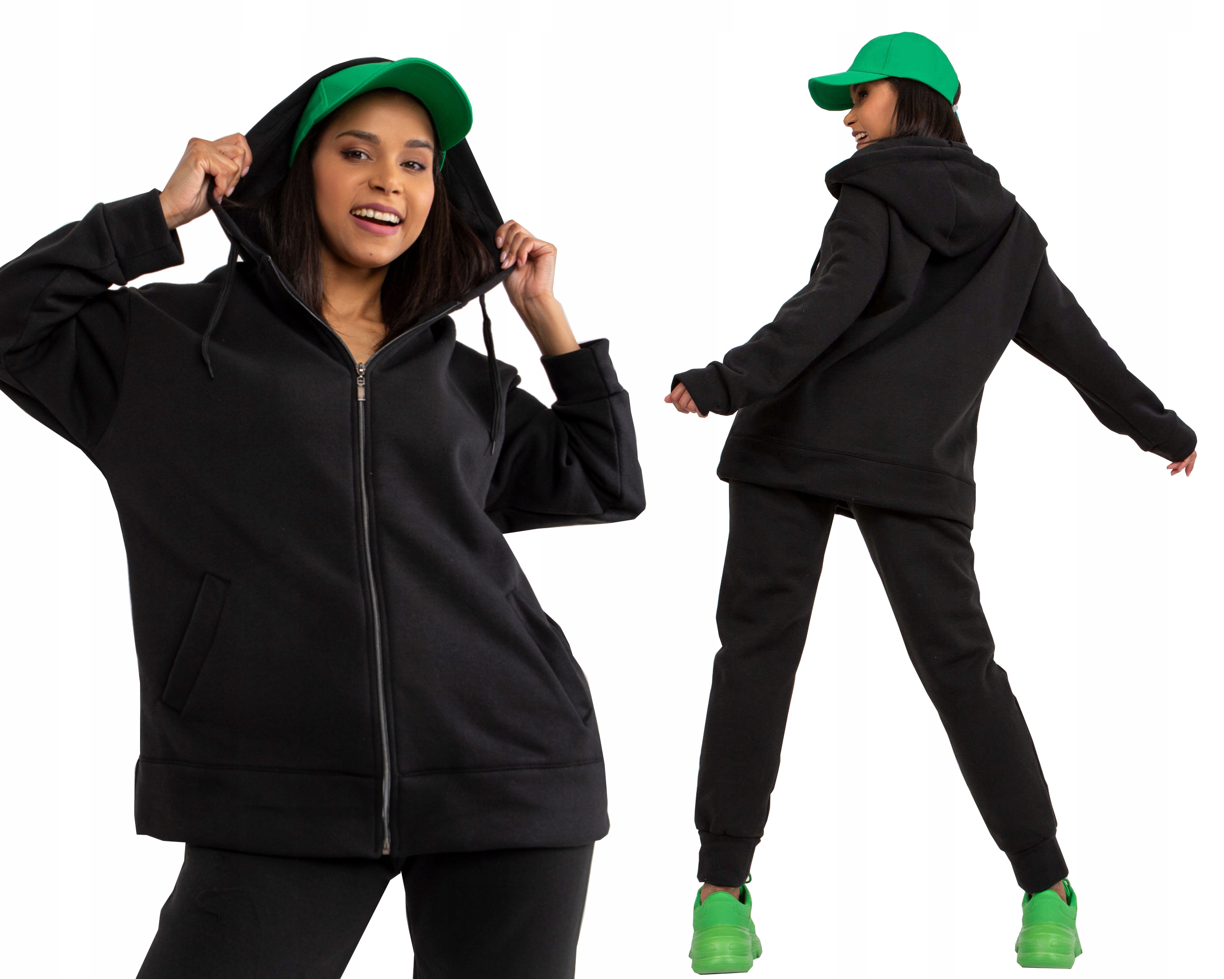 Ciepły DAMSKI dres ROZPINANY dresy F62 czarny S/M