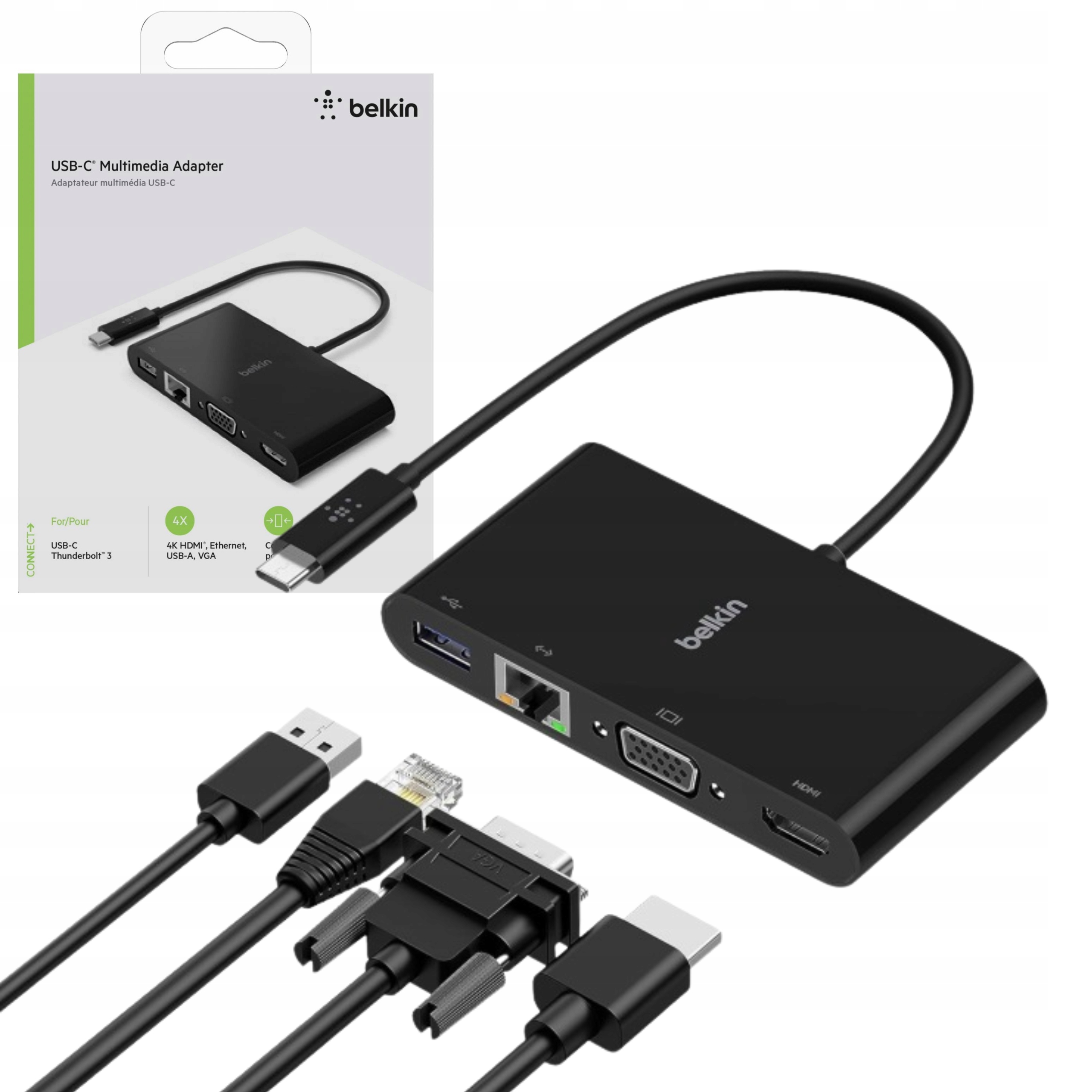 Adaptér 4v1 Hub Usb-c Hdmi Vga Usb Lan síťová karta Thunderbolt Belkin