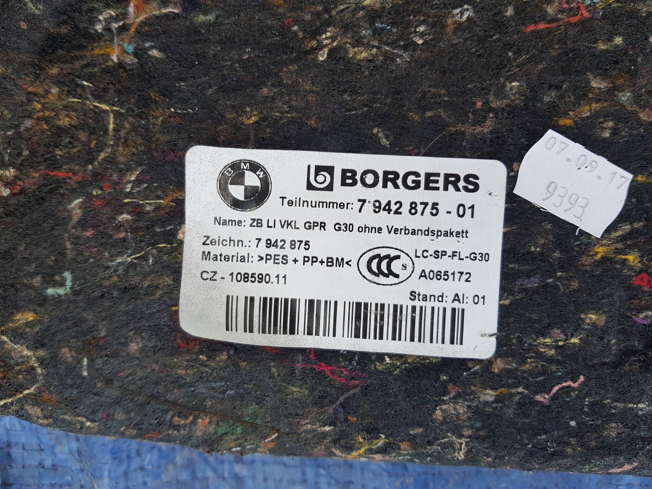 boot upholstery rear part left BMW 5 G30 7942875
