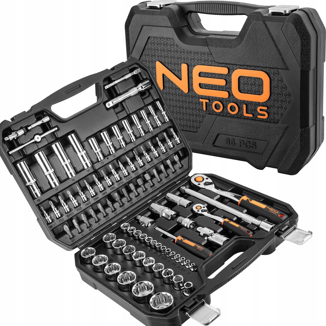 Sada nástrčných kľúčov v kufríku 1/4 1/2 86ks s račňou 90z Neo