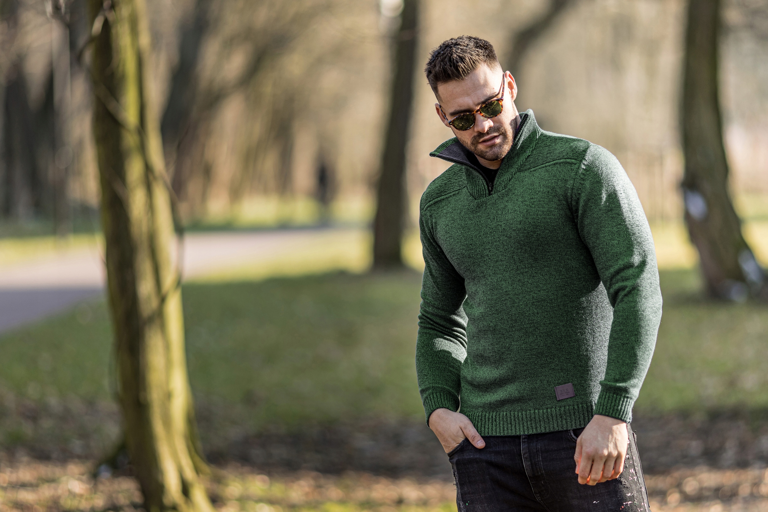 MODNY SWETER MĘSKI GOLF PÓŁZAMEK ZIELONY - XL Marka inna