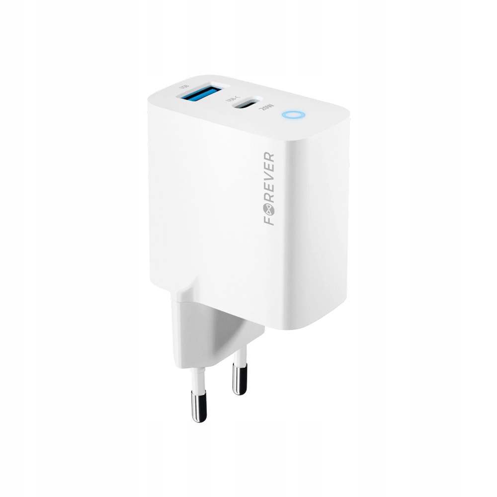 Forever ładowarka sieciowa Pd Qc TC-06-20AC 1x Usb-c 1x Usb 20W biała
