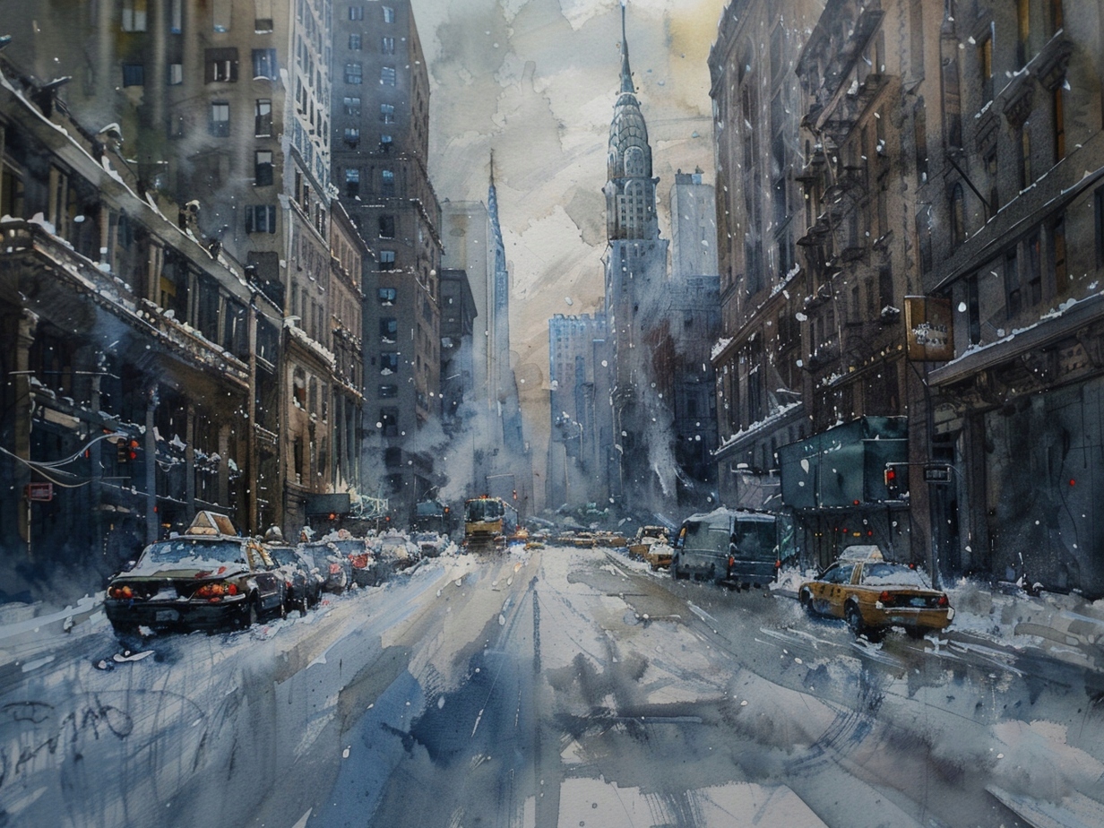 Obraz Na Plátně Canvas Město New York Manhattan Ulice Zima Sníh 80x60