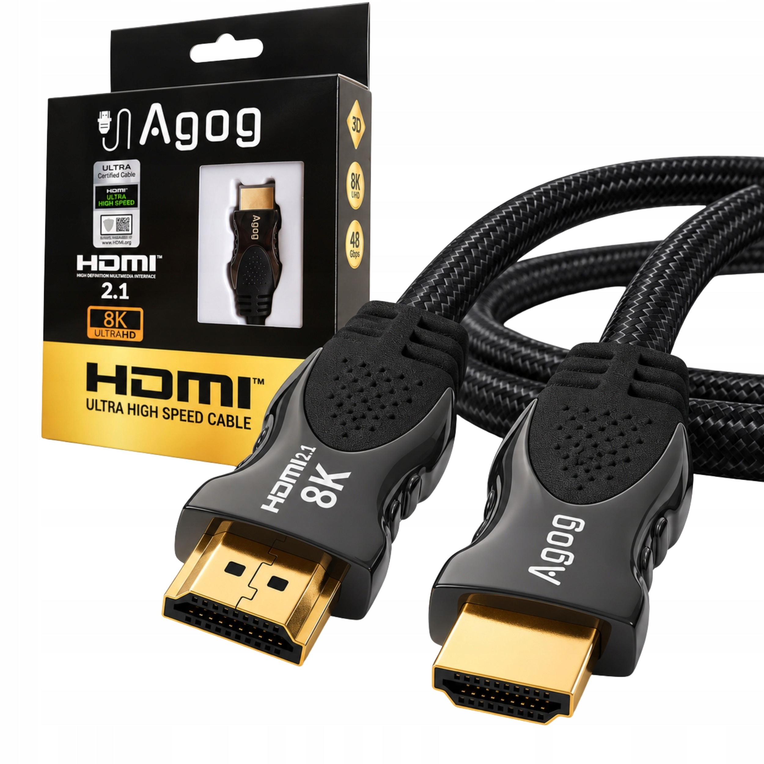 2x Certifikovaný Kabel Hdmi 2.1 Kabel Ultra Hd 8K 60HZ 4K Silný Měď 3M