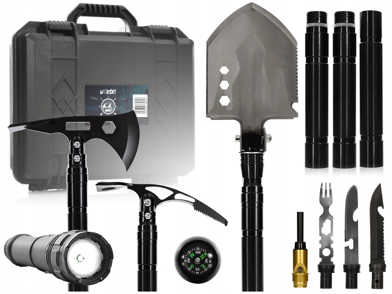 Zestaw Survivalowy Narzędzi Turystyczny Przetrwania Militarny Walizka 22w1