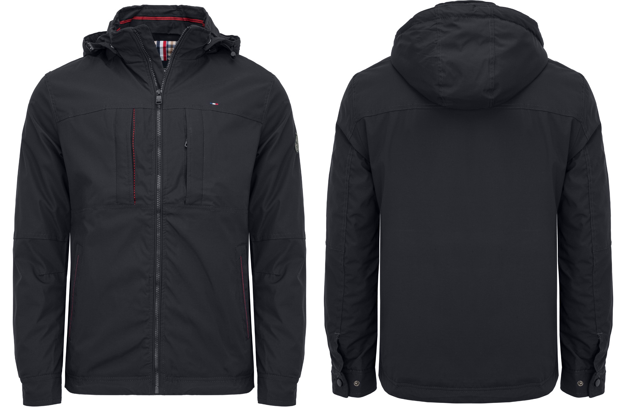 Pánská Tmavě Modrá Přechodová Bunda Kapuce Kapsy Zateplená Větrovka: XL