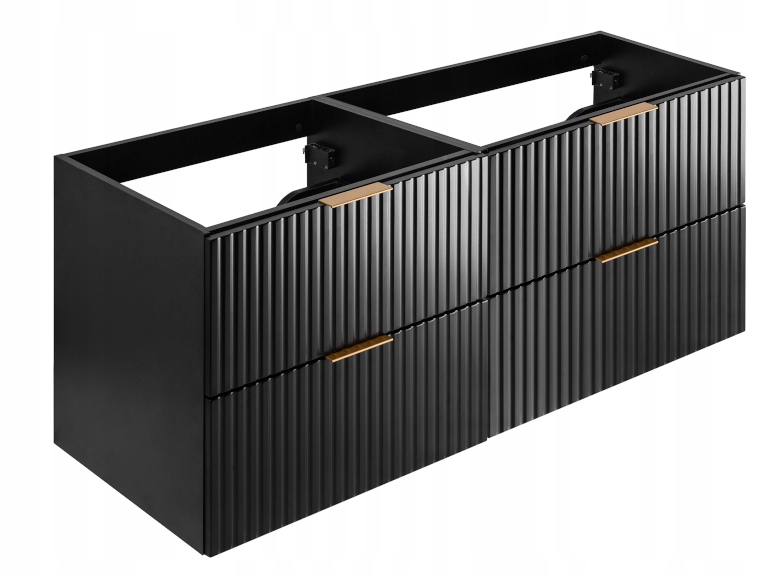 Czarna Szafka Łazienkowa pod Umywalkę 120 cm Modne RYFLOWANE fronty MFD
