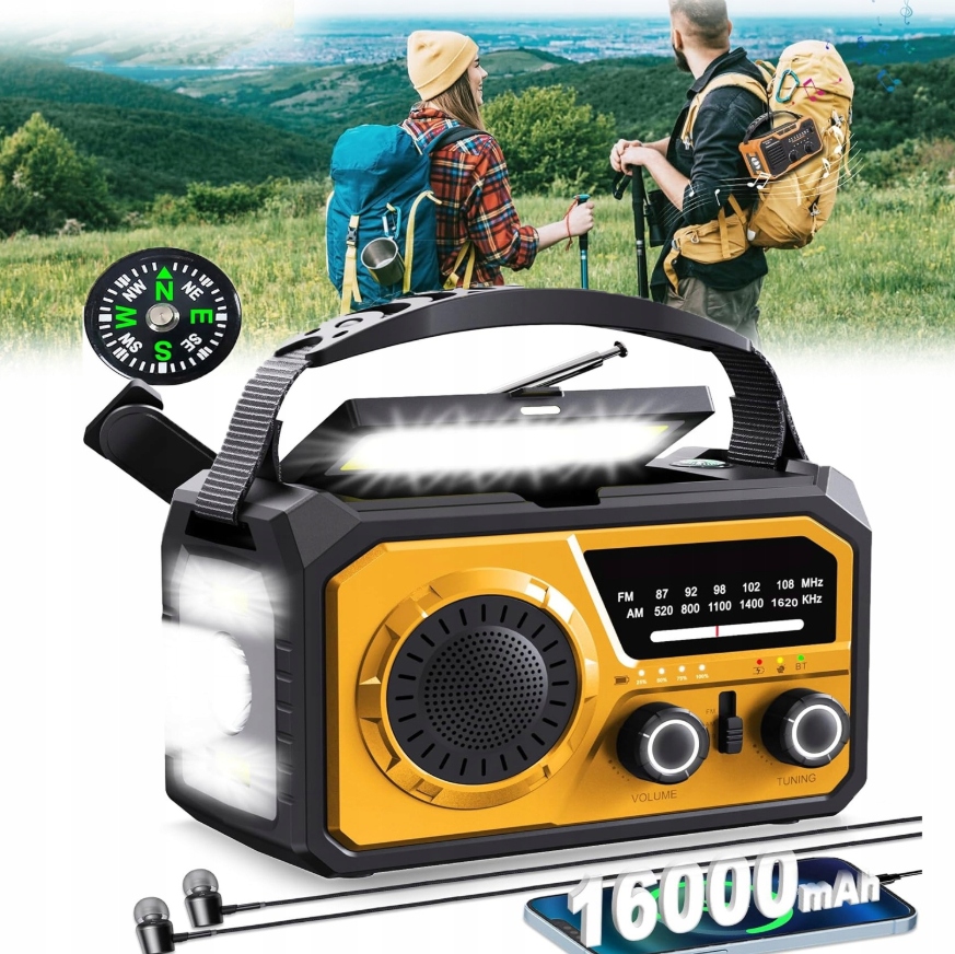 16000mAh přenosné rádio na kliku solární Sos stavební svítilna powerbanka