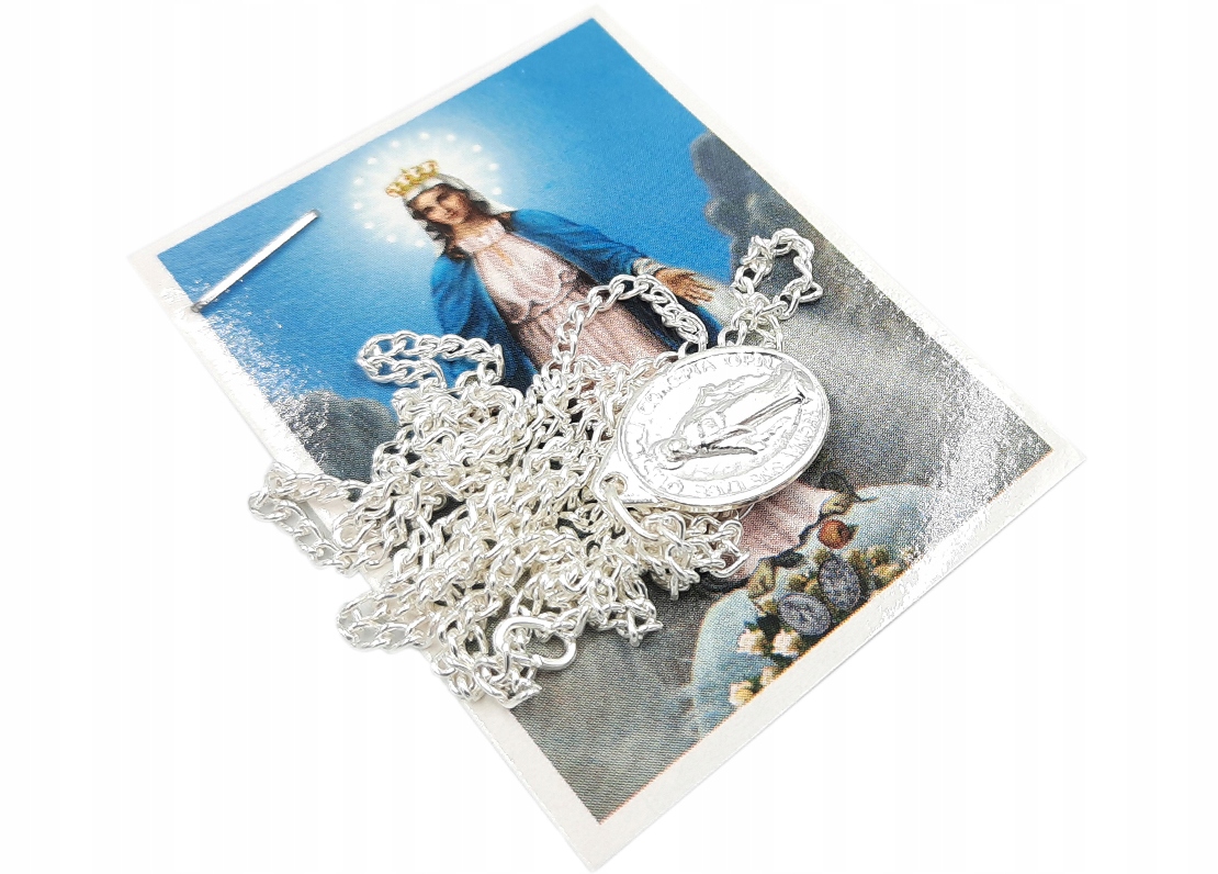 CUDOWNY MEDALIK Z ŁAŃCUSZKIEM METALOWY komplet Model Cudowny Medalik z łańcuszkiem
