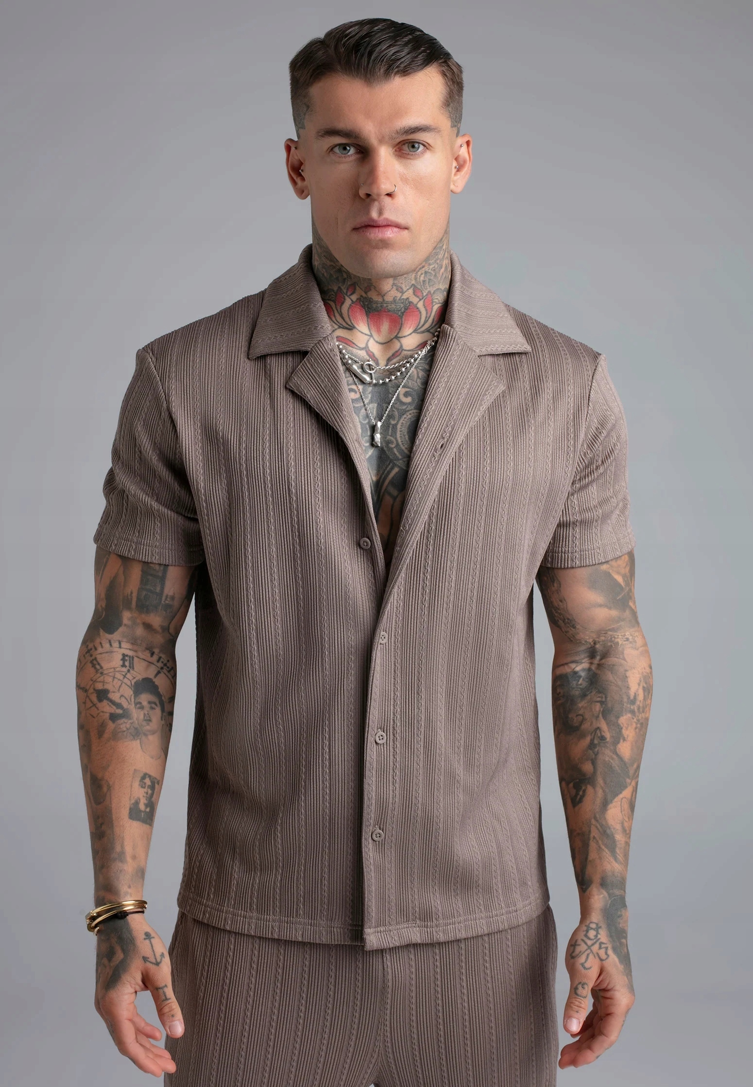 Siksilk Pánská košile hnědá Textured Shirt SS-29074 velikost XL
