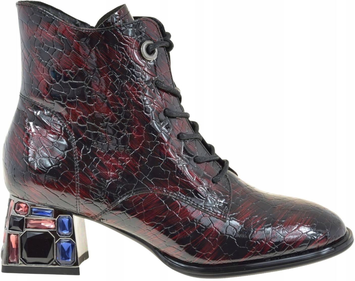 Elegantní dámské kotníkové boty Artiker 57C0130 lakované kůže vínové barvy Vel. 38