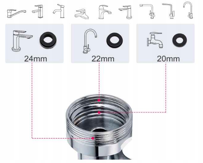 Adapter do kranu nasadka przedłużka z aeratorem perlatorem zestaw Rodzaj baterii Pozostałe