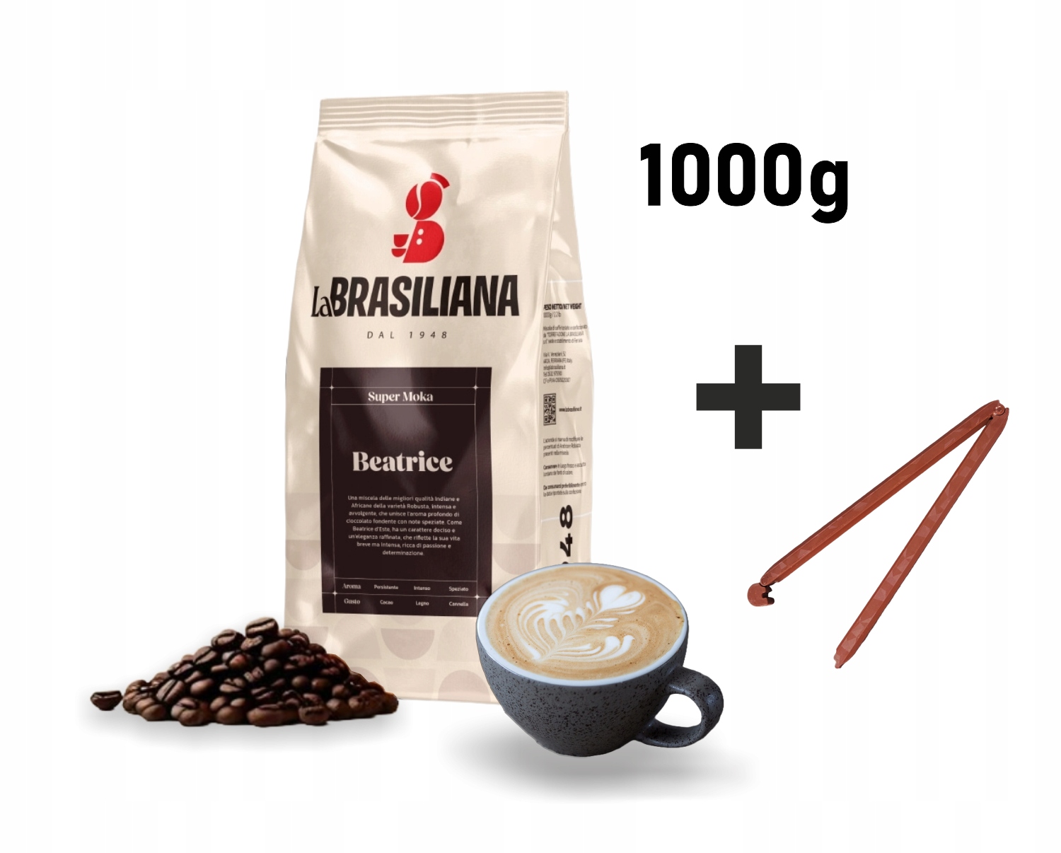 Káva zrnková La Brasiliana Moka Beatrice 1 kg do 07.2027 Dárek