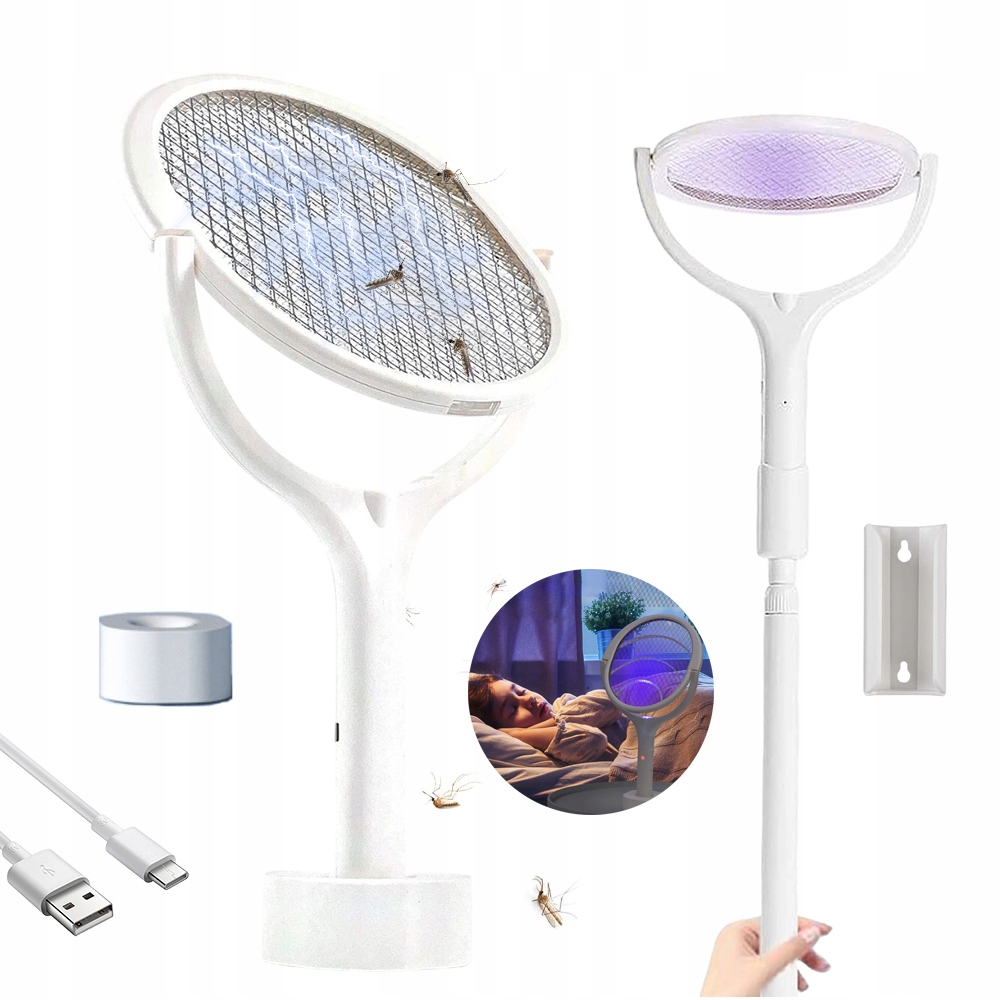 Elektryczna Łapka Na Muchy Owady Łapka Na Komary 3200V Teleskopowym Obrot