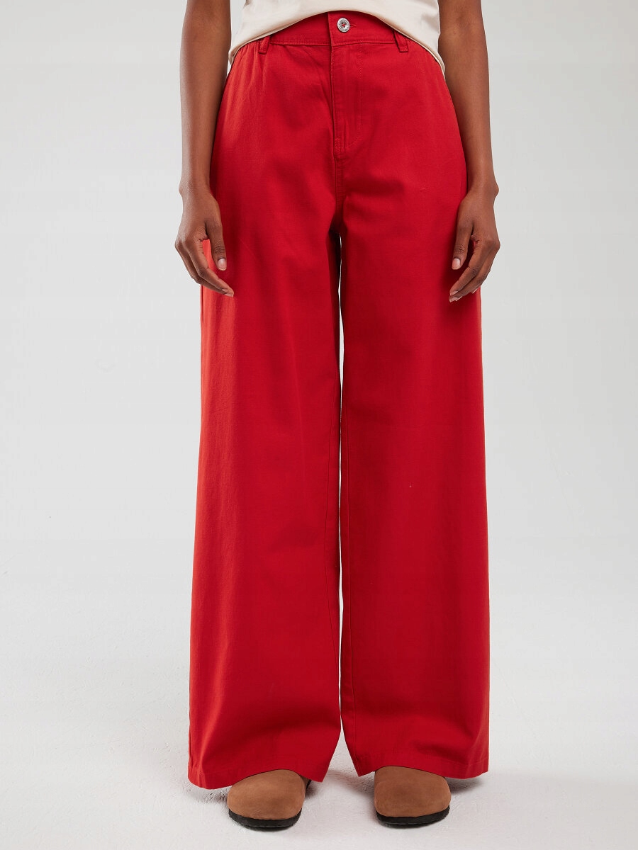 Big Star Spodnie Damskie Szerokie Z Lnem Czerwone Malu 704 W28 L32