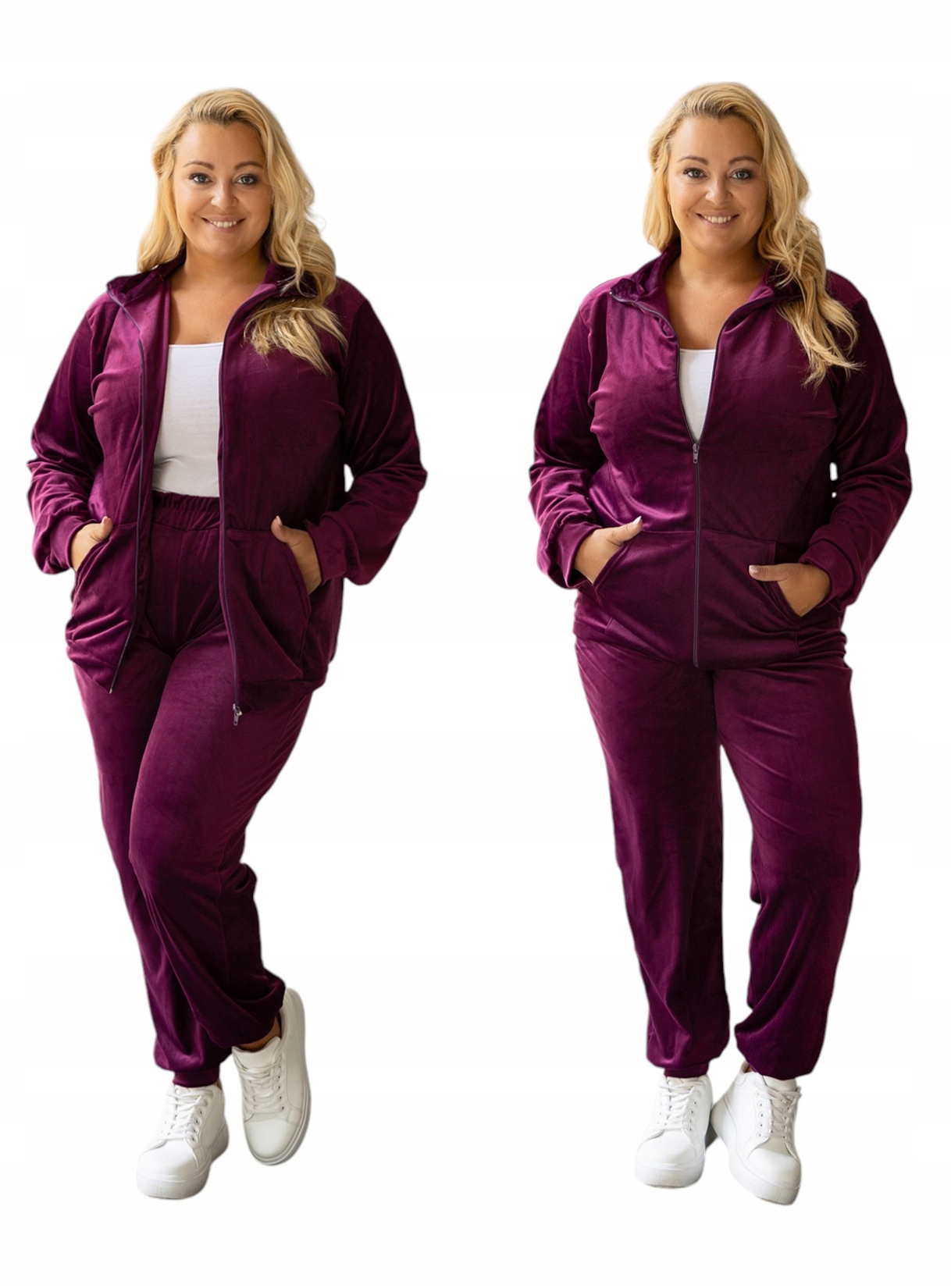 Komplet Dres Welurowy Damski Spodnie Bluza Na Zamek Plus Size 44/46