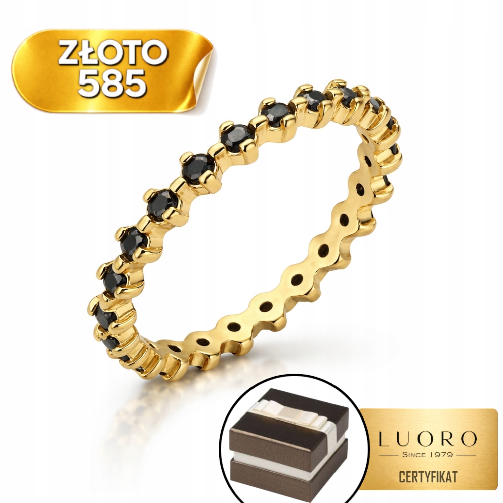 Prstýnek 585 14K S Černými Kameny, Šířka 3 MM, R22