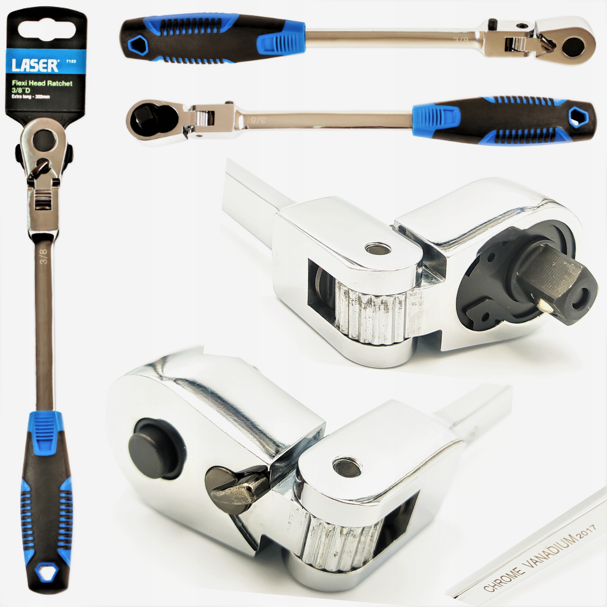 

180° Obrotowa Grzechotka Klucz 3/8 30cm Laser