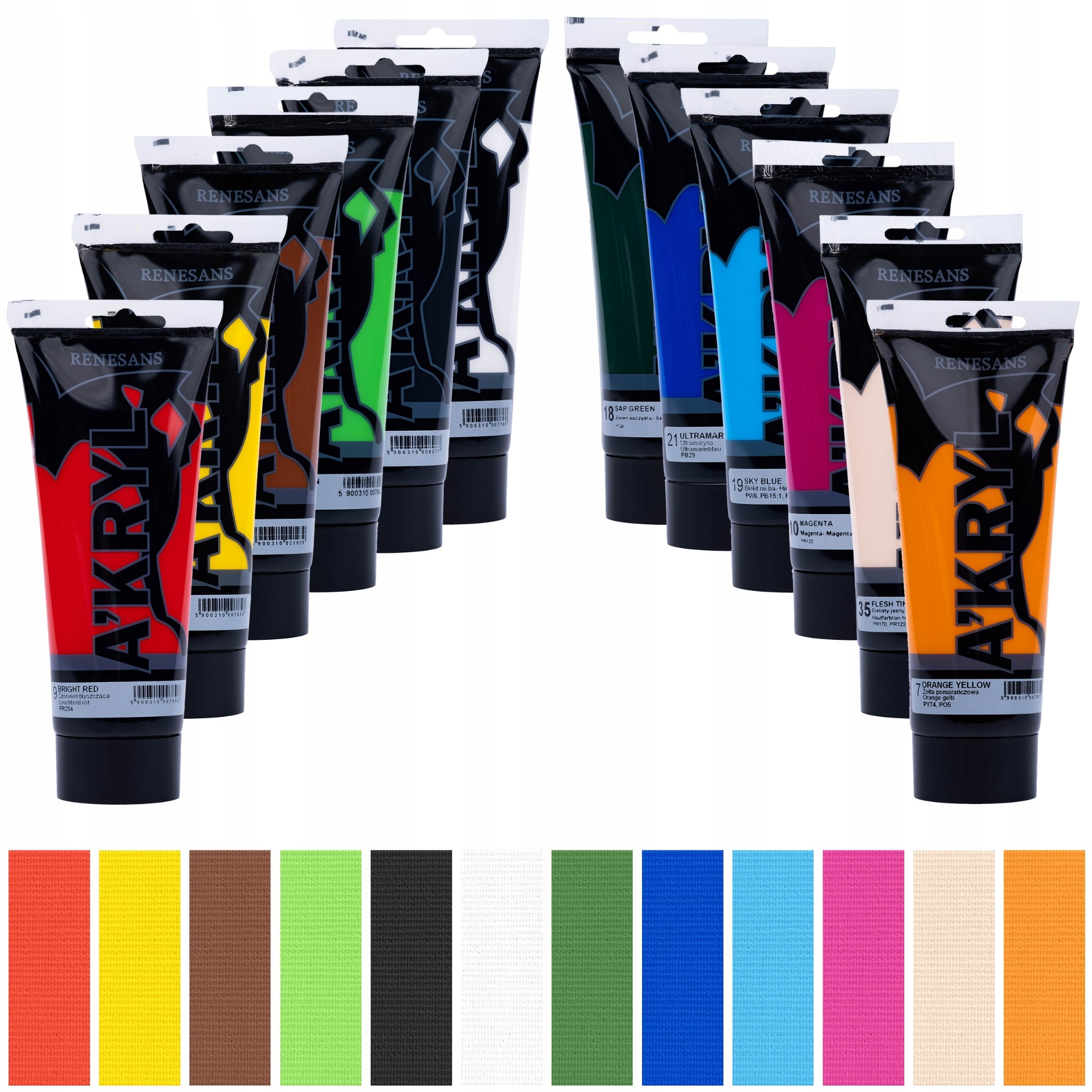 Akrylové barvy A'kryl Set 12 barev umělecký mix Renesans 12x200ml