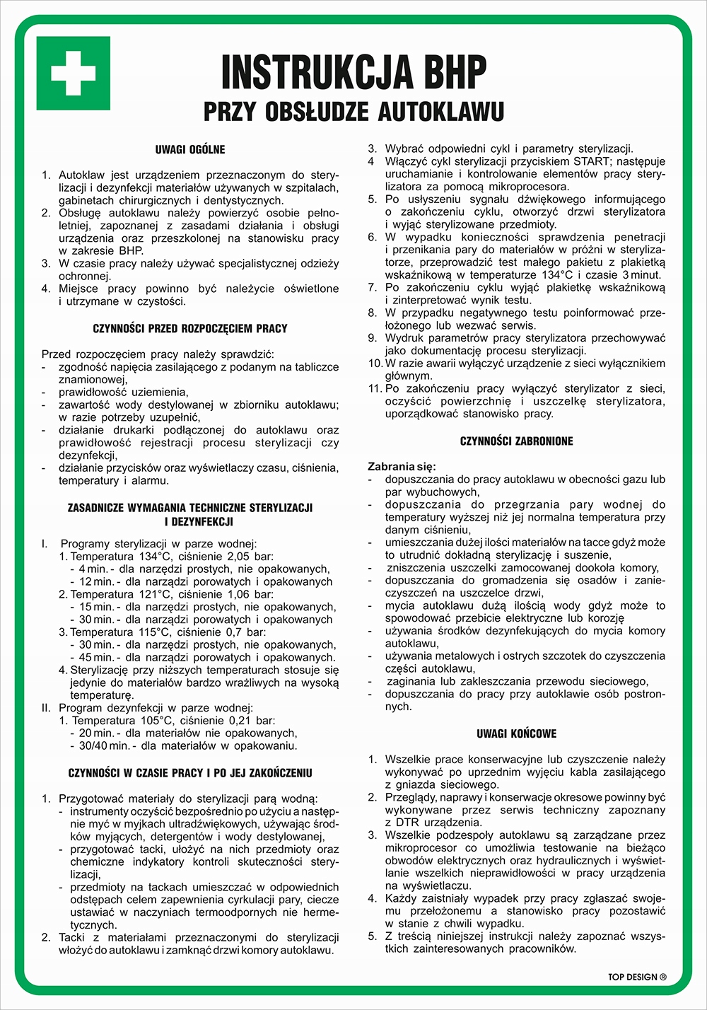 Instrukcja BHP przy obsłudze autoklawu DD012