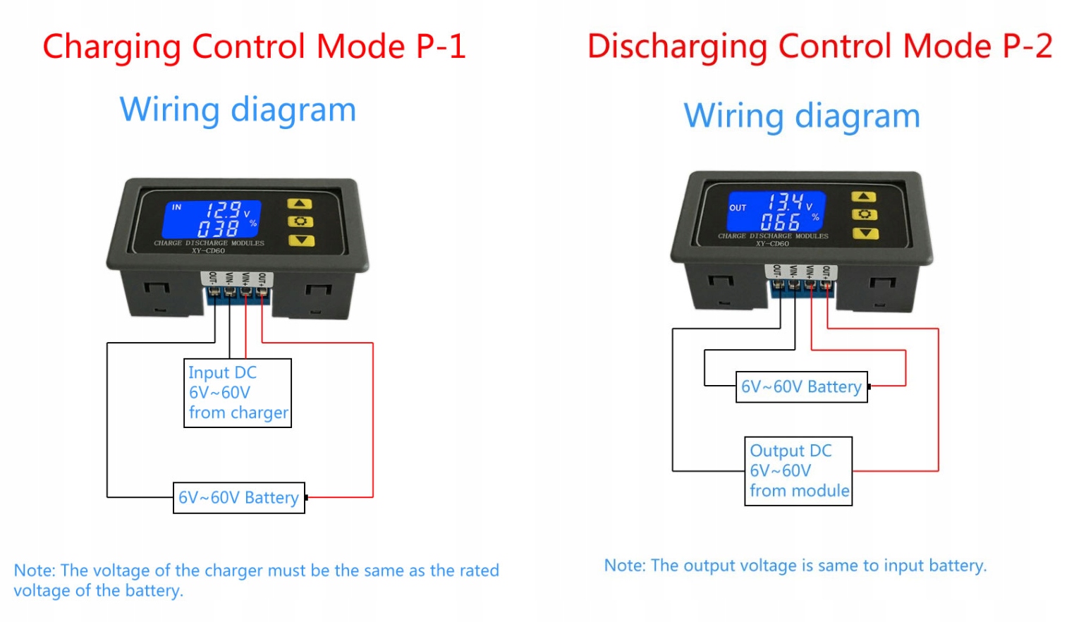 KONTROLER ŁADOWANIA ROZŁADOW AKUMULATORÓW XY-CD60 Model XY-CD60