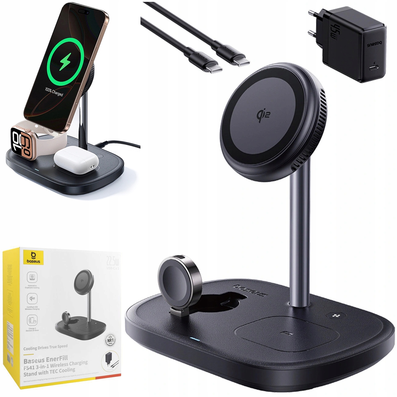 Baseus Indukční nabíječka 3v1 pro iPhone AirPods Apple Watch 45W