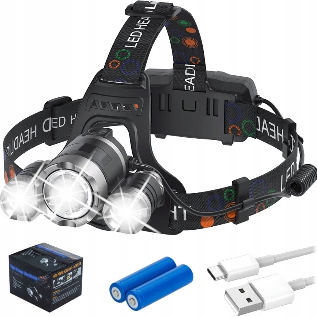 Latarka 3x Led Czołowa Lampka CZOŁÓWKA1000LM +2 Aku najtaniej 3 Mocne Led