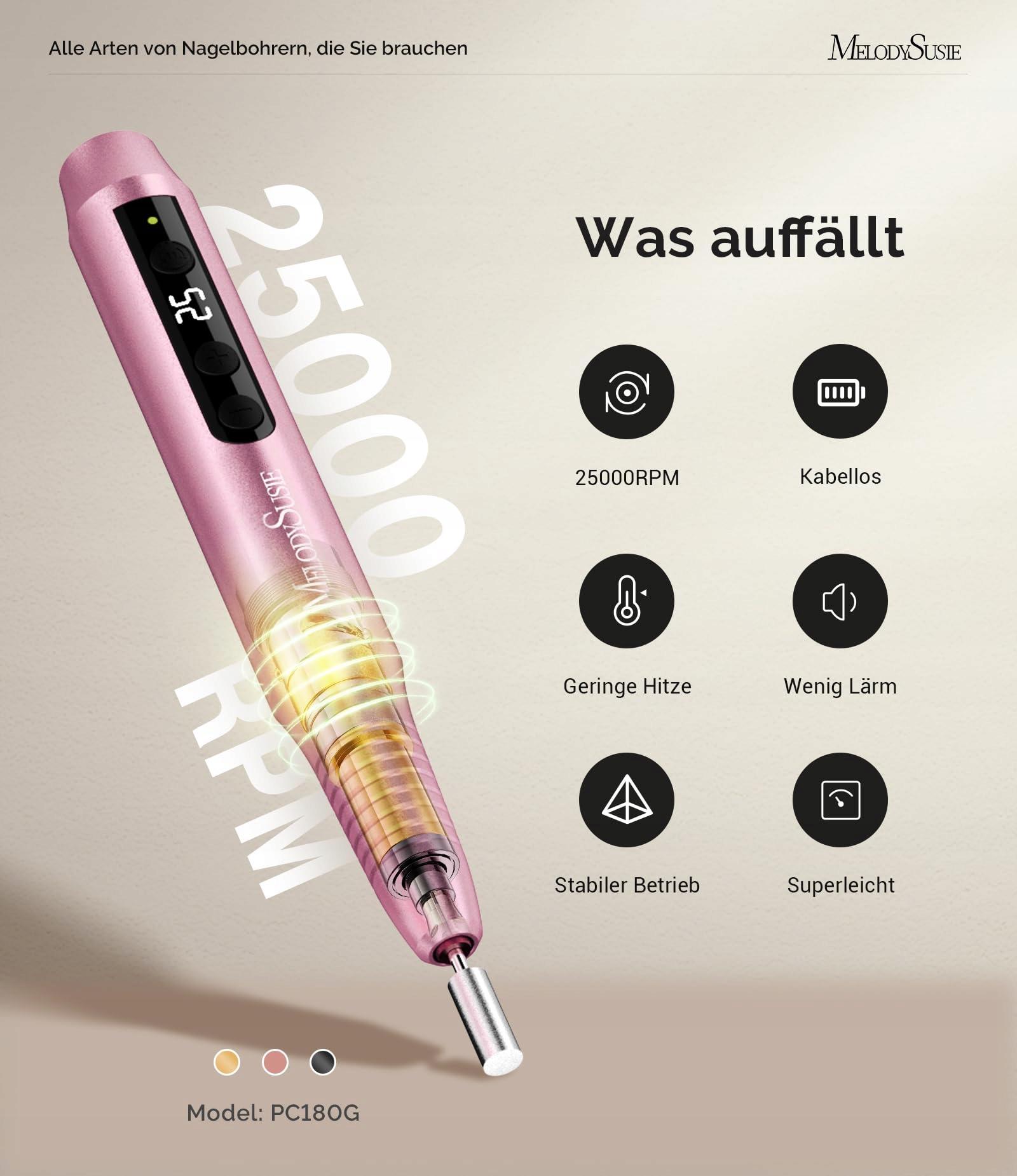MELODYSUSIE Frezarka Do Paznokci 25000 RPM Zestaw Manicure Pedicure — miniatura 4