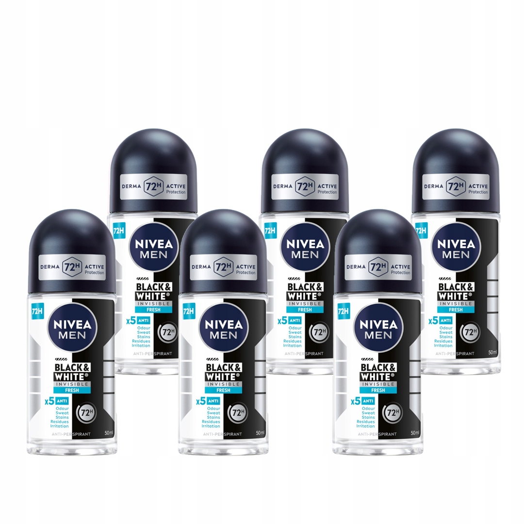 6 x Nivea Men Black&White Invisible Fresh Antiperspirant Roll-on, 50 ml