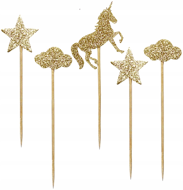 

Topper Na Tort Pikery Jednorożec ZŁOTE-5 SZTUK-531